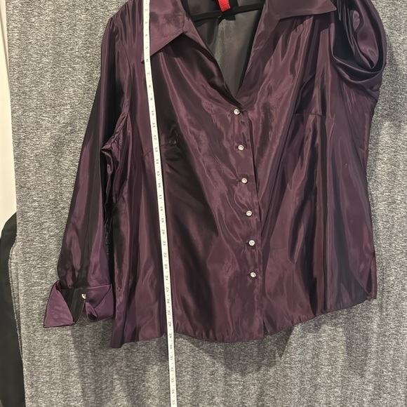 JS Collection Purple Tafetta Shiny Holiday New Years Button Belted blouse top - Picture 10 of 13